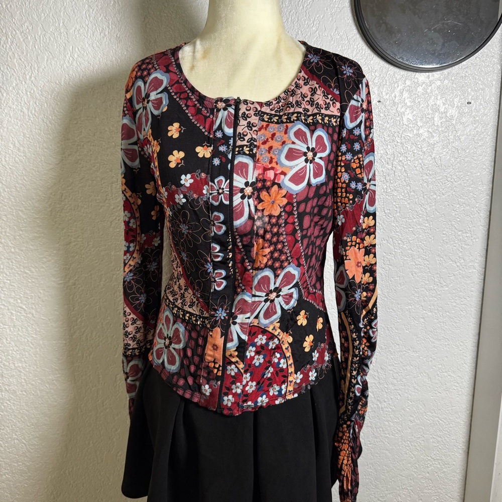Alberto Makali Multicolor Floral Long Sleeve Blouse